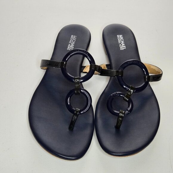 Michael Kors Claudia Navy Blue Patent Leather Flat Thong Sandals Sz 8 PW16A - Picture 4 of 7